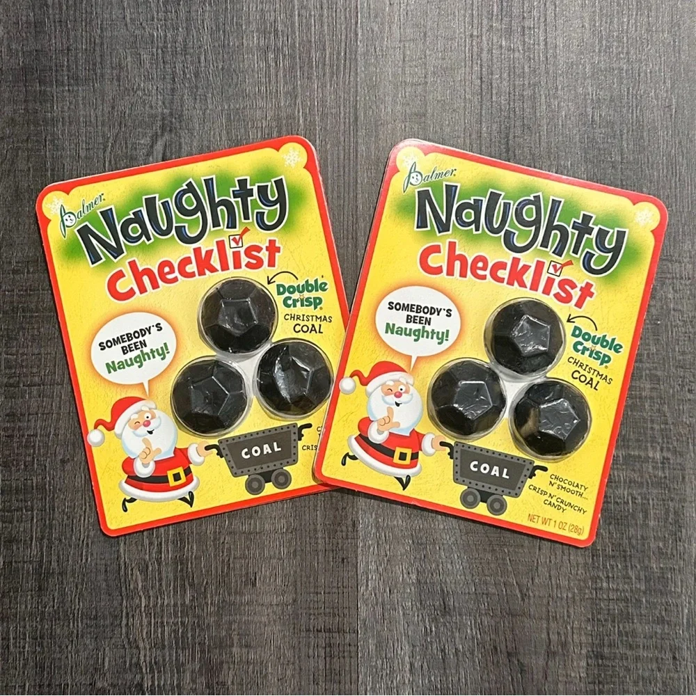 💞 New Set of 2 Naughty Checklist Christmas Holiday Cards With Pretend Coal